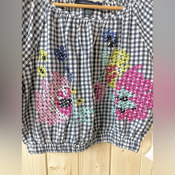 Gingham Floral Embroidered Women's Top - Picture 2 of 3